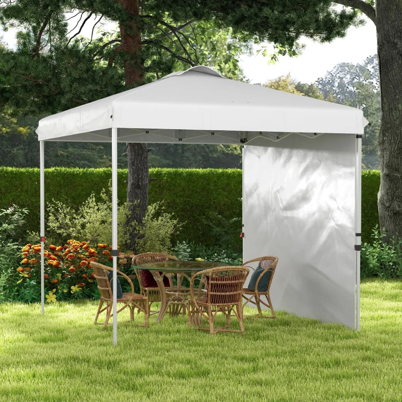 8 x 8 ft Pop Up Canopy with 1 Sidewall, Carry Bag and 4 Sand Bags, Height Adjustable Instant Sun Shelter, White