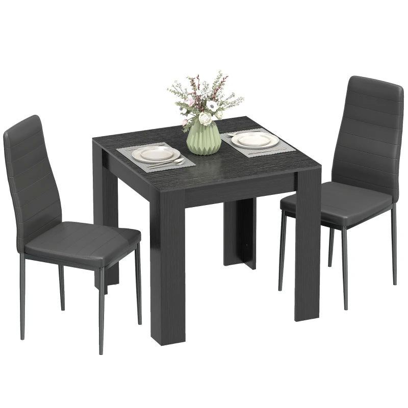 Dining Table Set for 2, Square Kitchen Table and Chairs, Dining Room Table and PU Leather Upholstered Chairs, Black