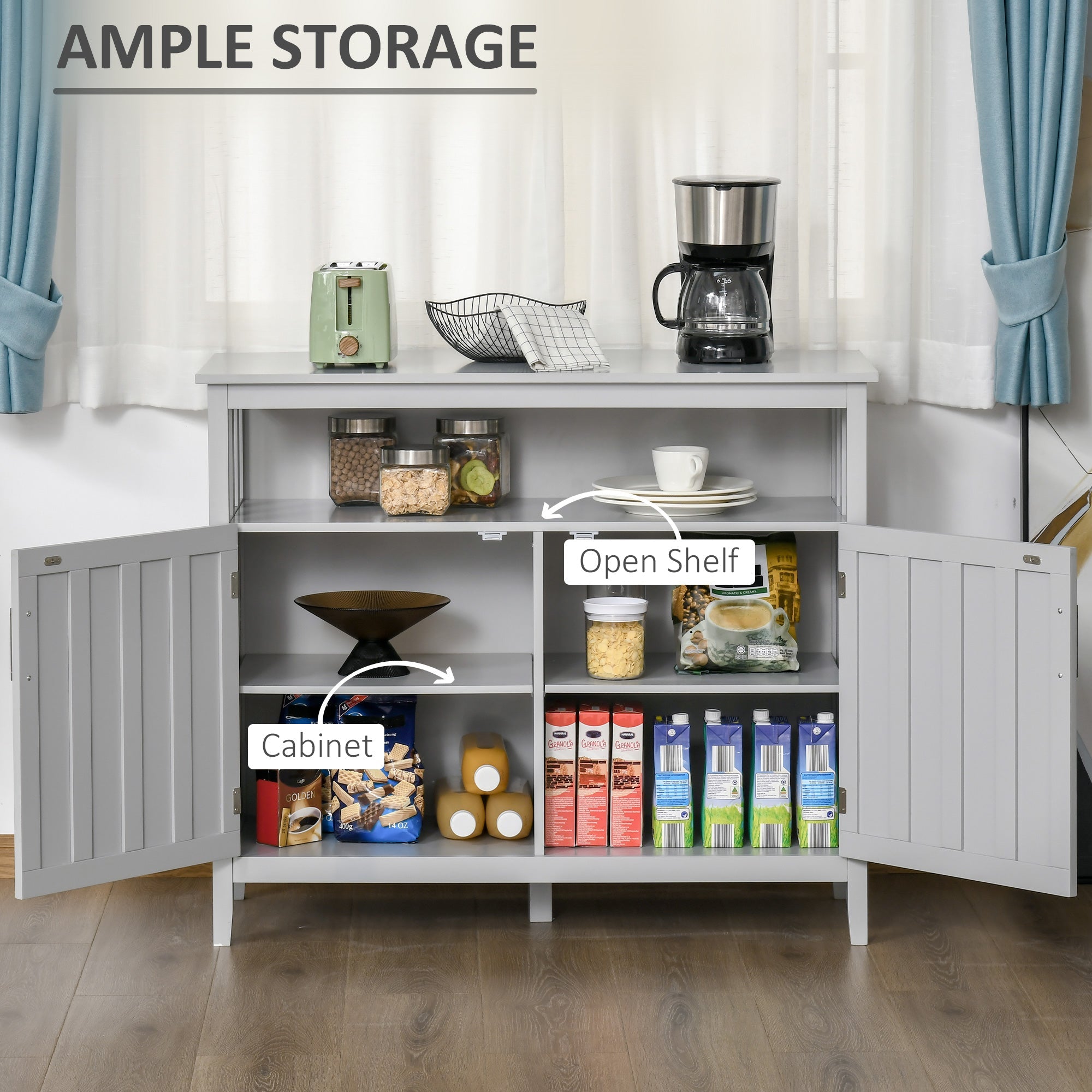 HOMCOM Grey Wall-Mounted Buffet Cabinet: Sideboard Bar Cabinet with Adjustable Shelves, 2 Doors for Kitchen, Dining Room, 41.75"W