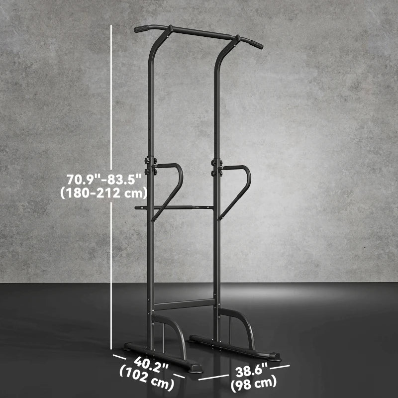 Soozier Power Tower Dip Station Pull Up Bar, Multi-Function Push Up Equipment with Adjustable Height for Home Gym Strength Training Workout Fitness, Black