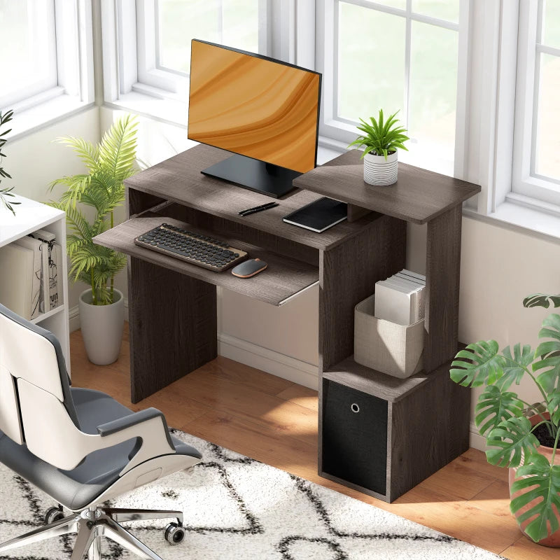 Computer Desk with Sliding Keyboard Tray Storage Drawer Shelf Home Office Workstation Grey