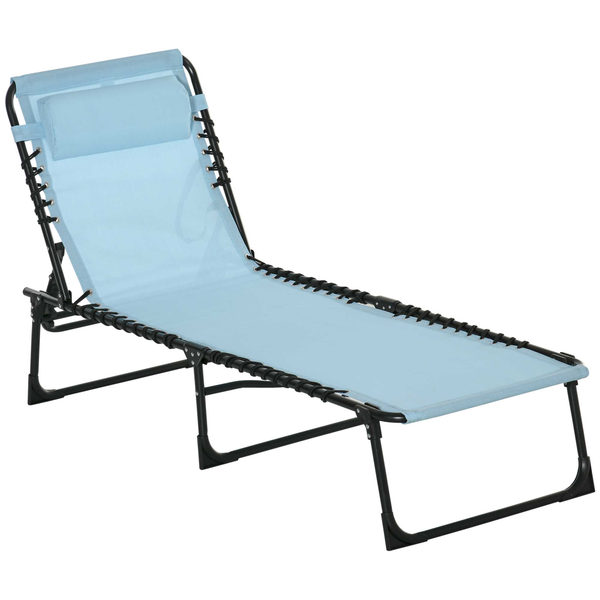 Outsunny Adjustable Folding Beach Bed 4-Level Reclining Lounger Lightweight Portable Camping Light Blue