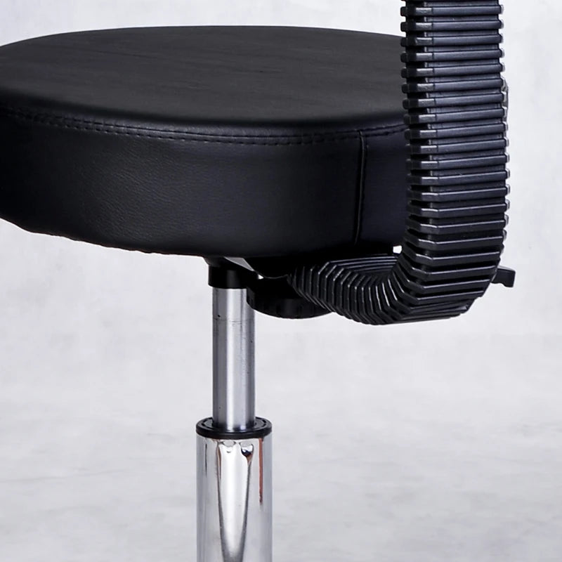 PU Leather Adjustable Rolling Stool, Round Swivel Drafting Stool with Back, Wheels, Black
