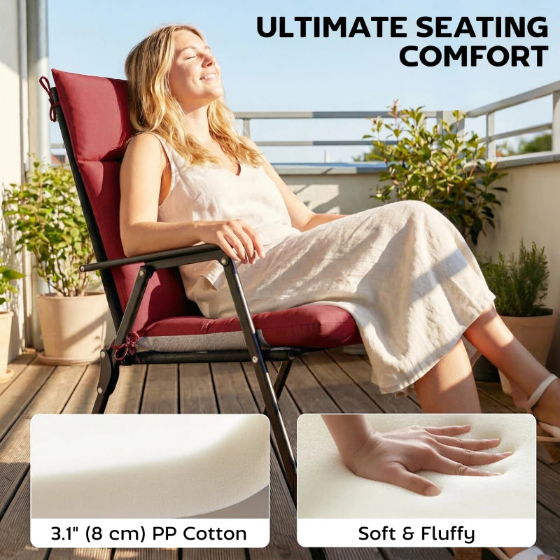 Patio Chair Cushions Set of 4, Waterproof Non-Slip Lounge Chair Cushions, 44"x21", Wine Red