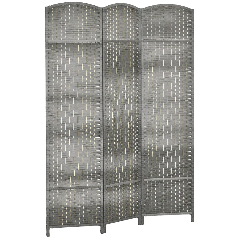 6 Ft Tall Folding Room Divider, 3 Panel Portable Privacy Screen, Hand-Woven Partition Wall Divider, Mixed Grey