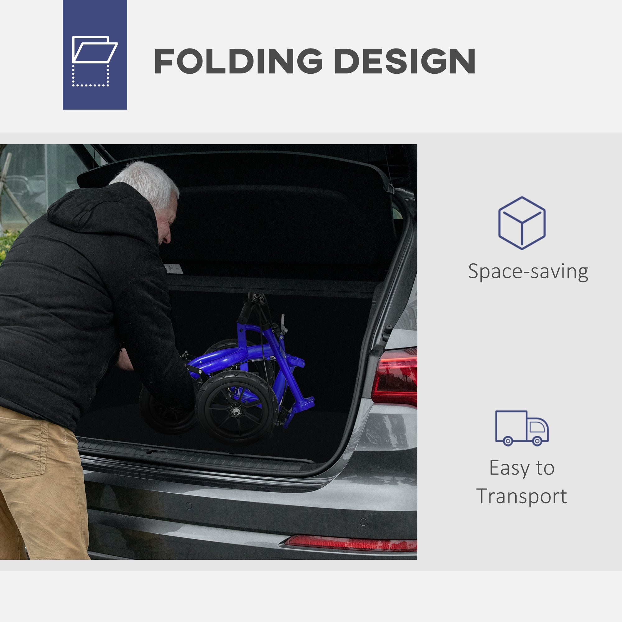 HOMCOM Adjustable Steerable Knee Walker, Foldable Knee Scooter with Rubber Wheels, Dual Brake, Crutch Alternative, Blue