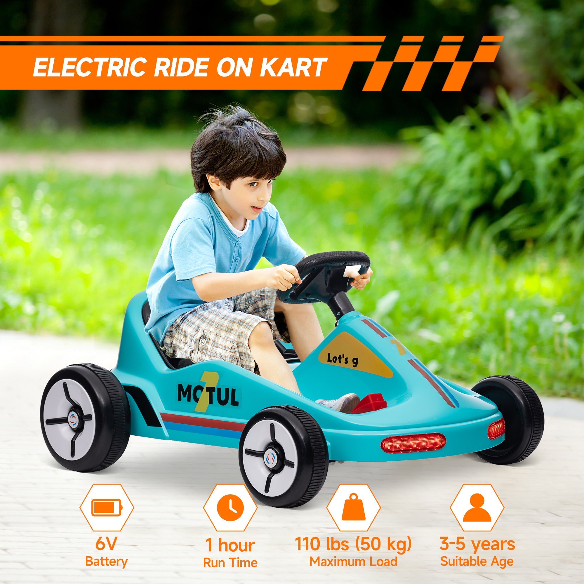 Qaba 6V Electric Go Kart for Aged 3-5 Kids with Music, Light, Horn, Blue
