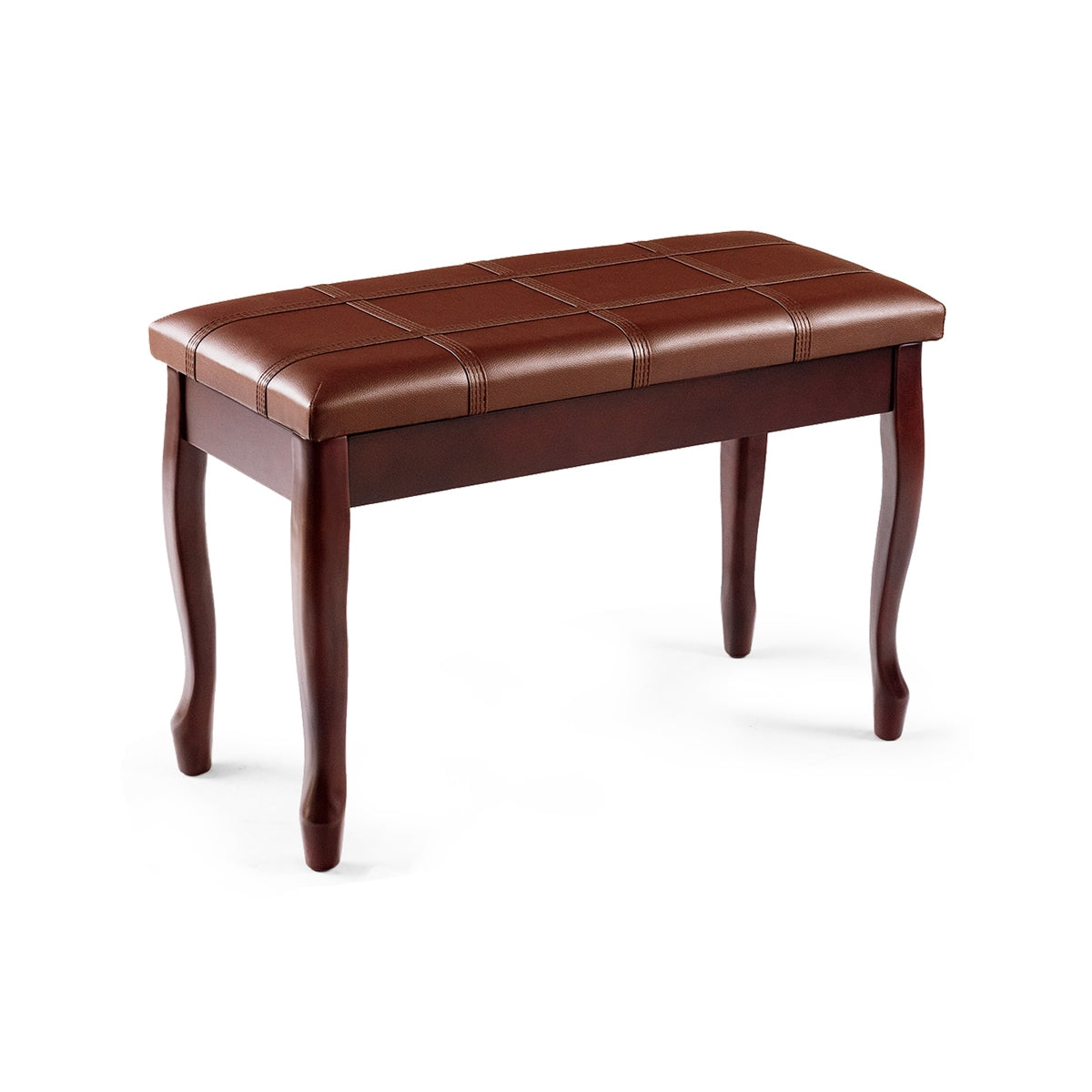 Solid Wood PU Leather Piano Bench with Storage-BrownÂ