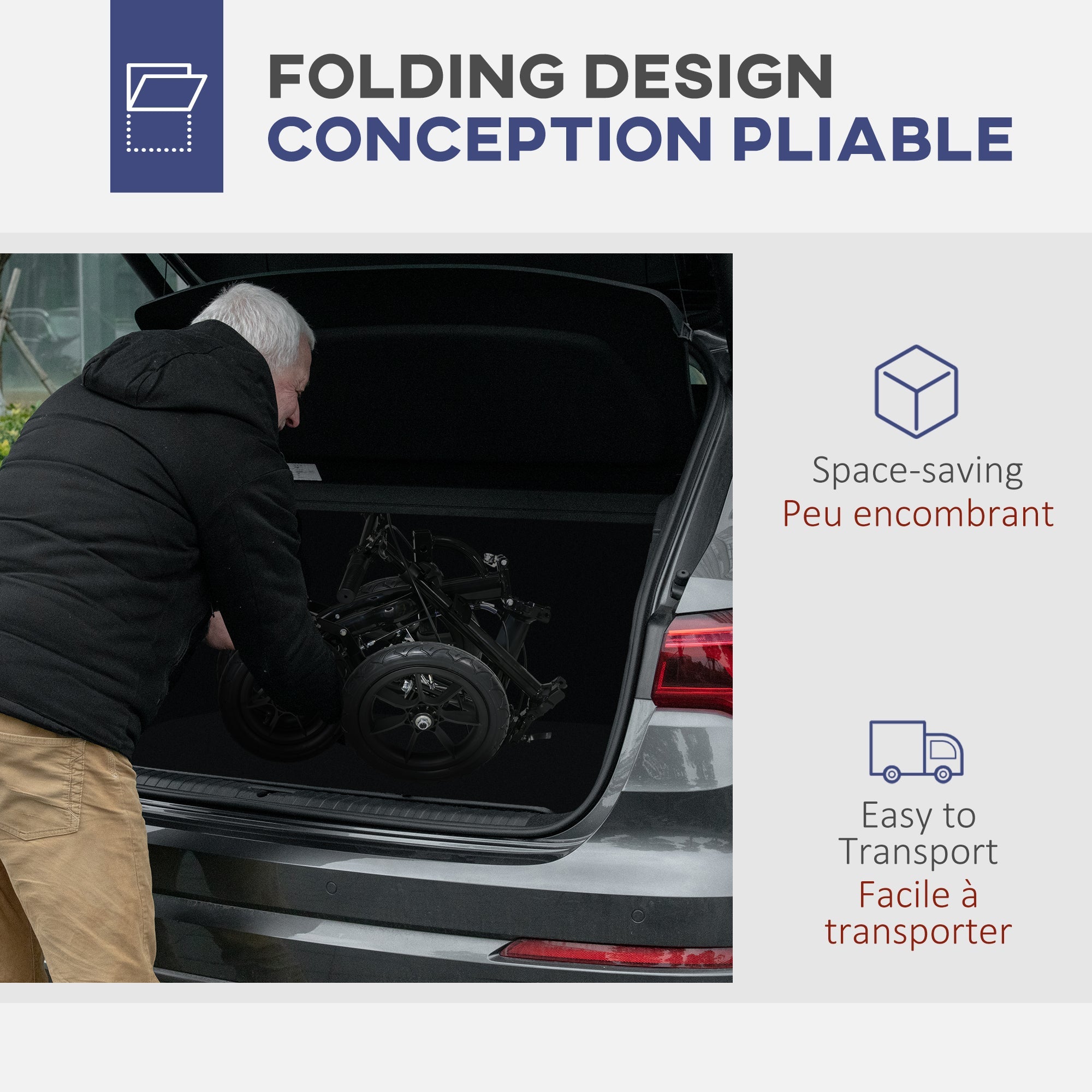 HOMCOM Knee Walker Steerable Scooter Foldable Crutch Alternative Dual Brakes Rubber Wheels Adjustable Height Black