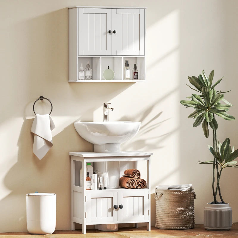 Farmhouse Bathroom Wall Cabinet, Wall Mounted Medicine Cabinet with Adjustable Shelf, Open Compartments, White