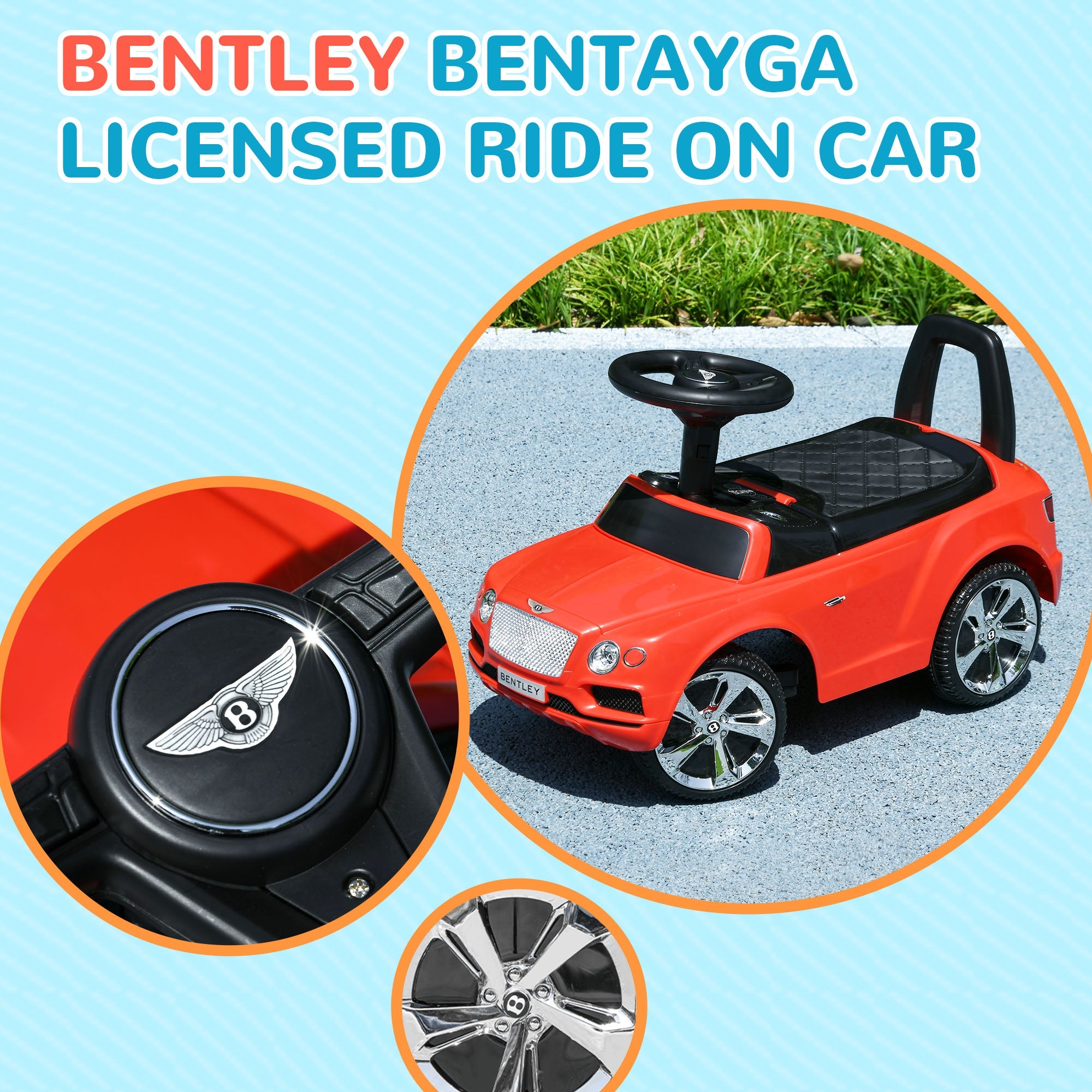 Qaba Bentley Bentayga Licensed Baby Car Foot To Floor with Horn Music, Under-Seat Storage, for 18-36 Months Red