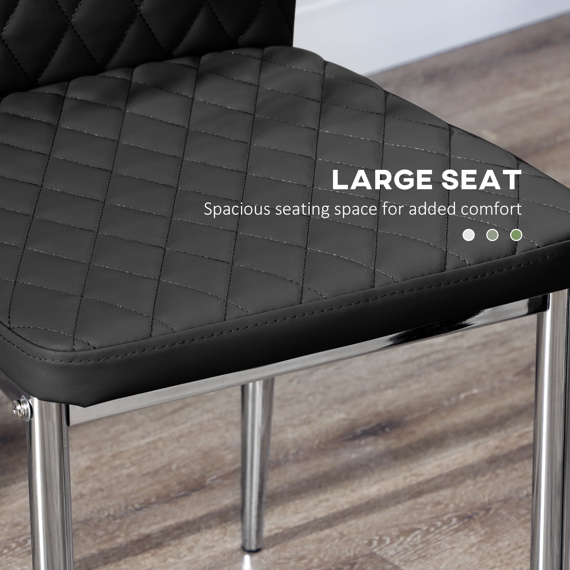 HOMCOM Kitchen Dining Chairs Set of 4 Faux Leather Upholstery Steel Legs for Living Dining Room Black