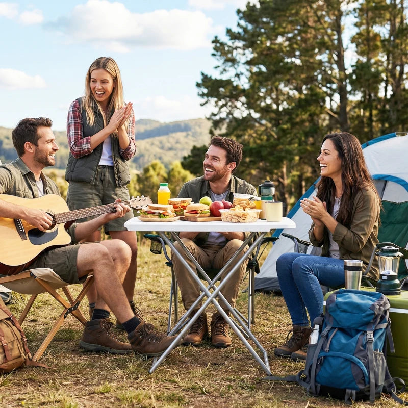Folding Picnic Table 5-Level Height Adjustment, Portable Camping Table for Outdoor Indoor Use 30" x 20", White