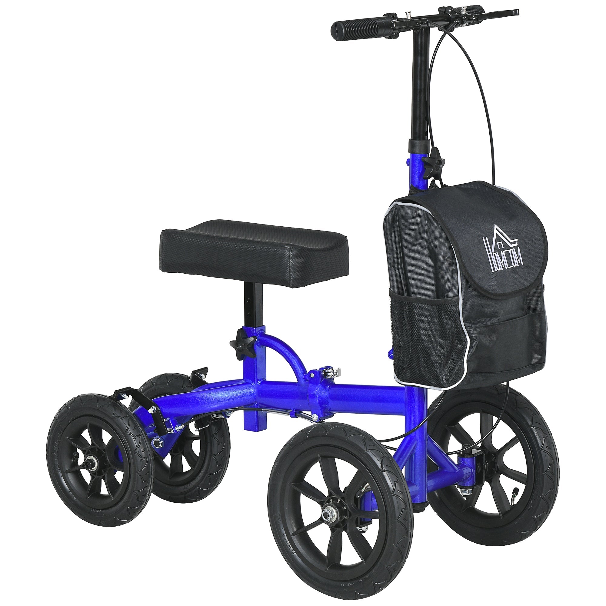 HOMCOM Adjustable Steerable Knee Walker, Foldable Knee Scooter with Rubber Wheels, Dual Brake, Crutch Alternative, Blue
