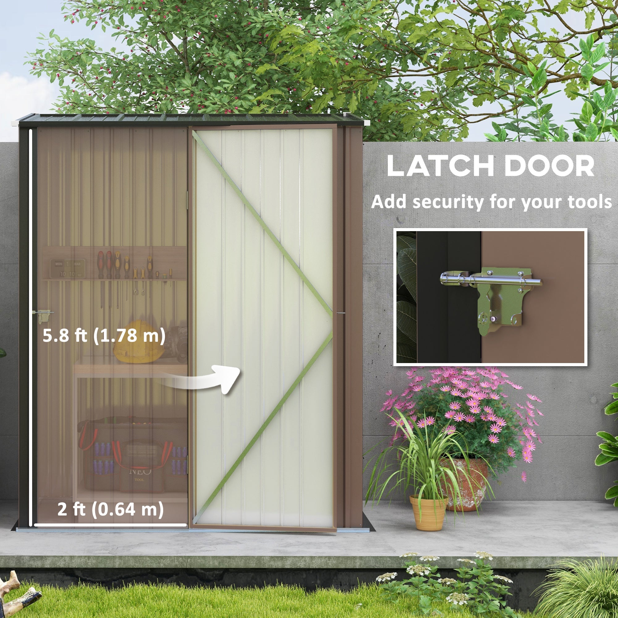 Outsunny Outdoor Storage Shed 5' x 3' Steel Garden Single Lockable Door Tool Storage Brown