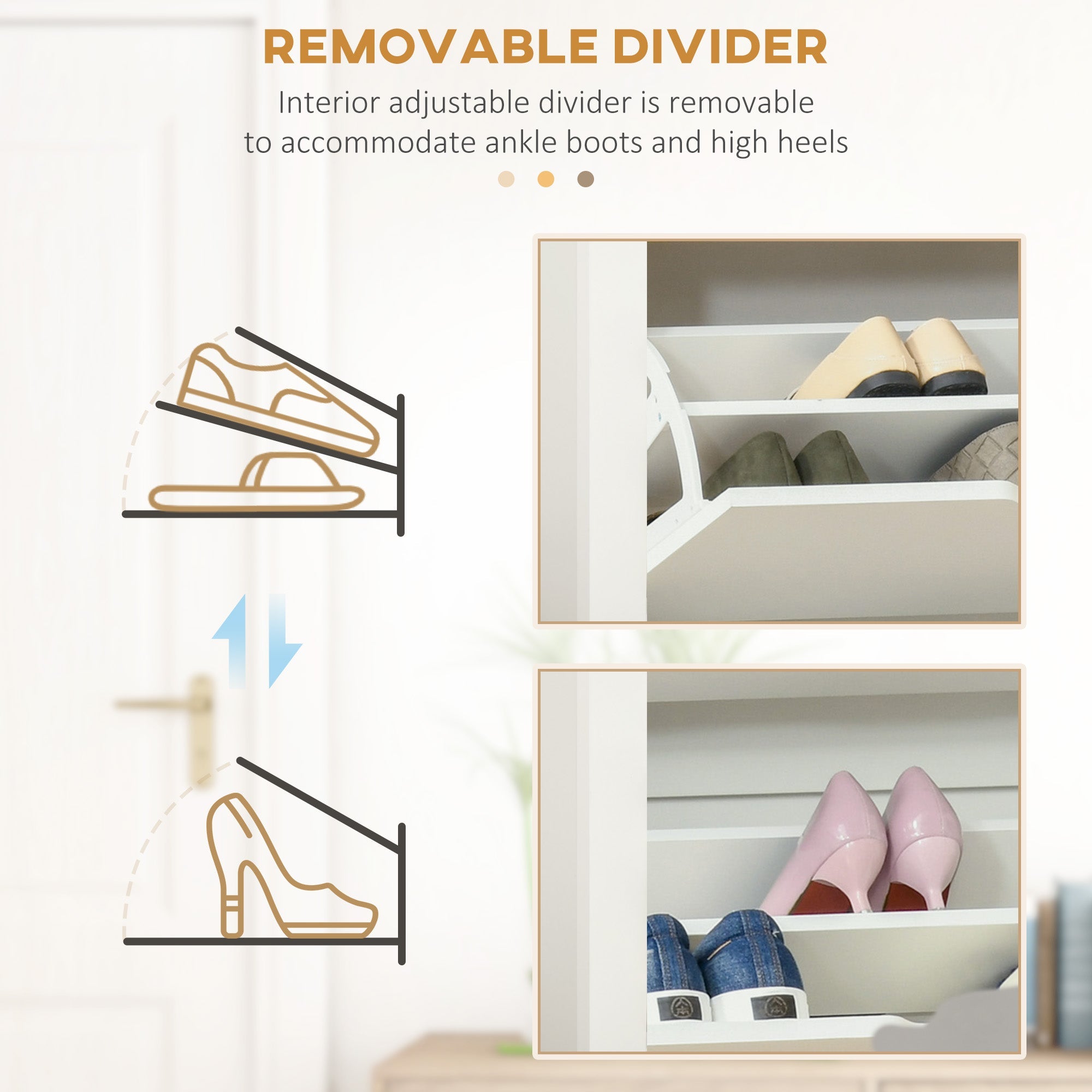 HOMCOM Slim Shoe Storage Cabinet Space-Saving 2 Flip Drawers & Adjustable Shelves Holds 12 Pairs in White