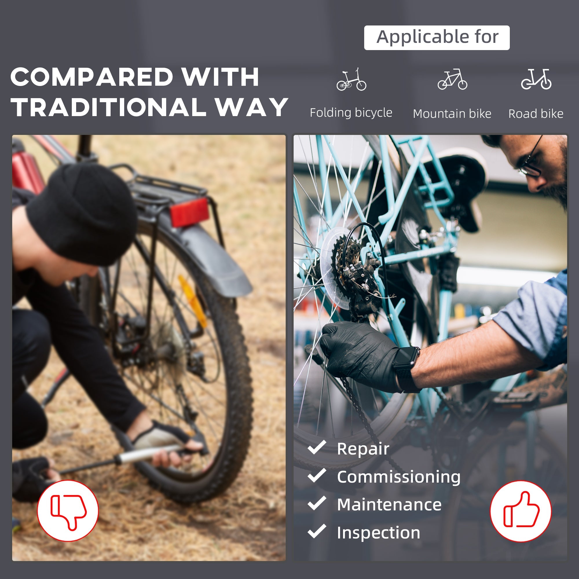 HOMCOM Bike Repair Stand Adjustable 47" To 75" with Tool Tray Bicycle Cycle Maintenance Rack Workstation