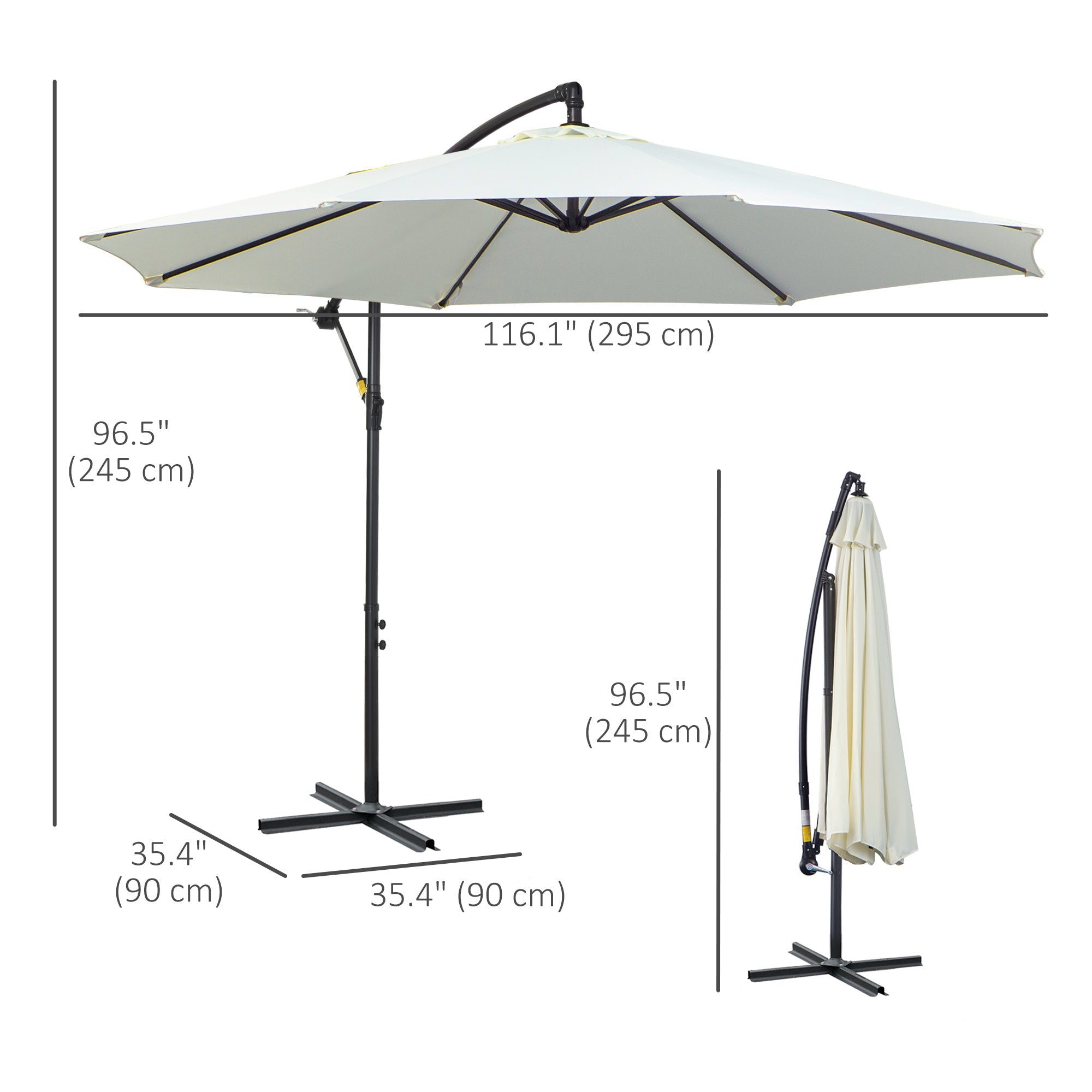 Outsunny 9.7ft Offset Patio Umbrella Cantilever Parasol with Crank Handle 8 Ribs and Cross Base for Outdoor Sun Shade Cream