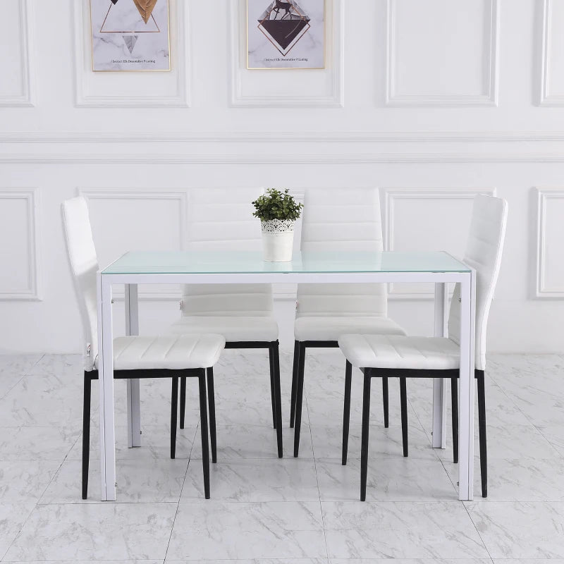 High Back Dining Chairs, Modern Upholstered Linen Fabric Accent Chairs with Metal Legs for Kitchen, Set of 4, White
