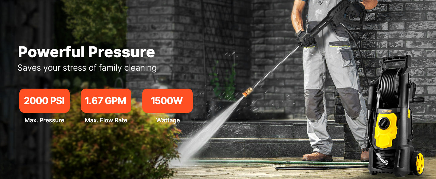 Electric Pressure Washer, 2000 PSI, Max. 1.76 GPM Power Washer w/ 30 ft Hose, 5 Quick Connect Nozzles, Foam Cannon, Portable to Clean Patios, Cars, Fences, Driveways, ETL Listed