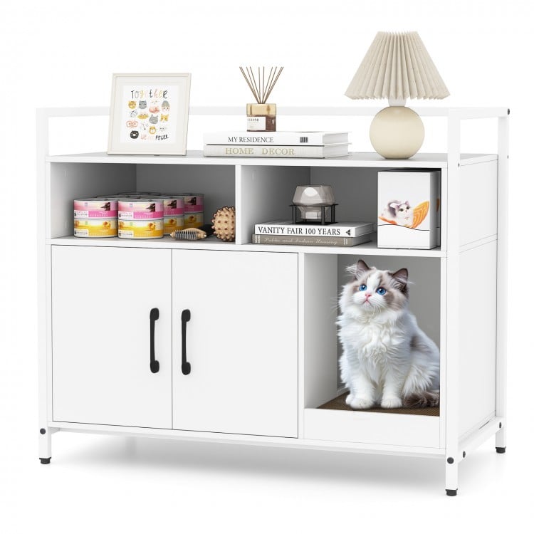 Hidden Cat Washroom with Double Doors and Scratch Cardboard-Off White
