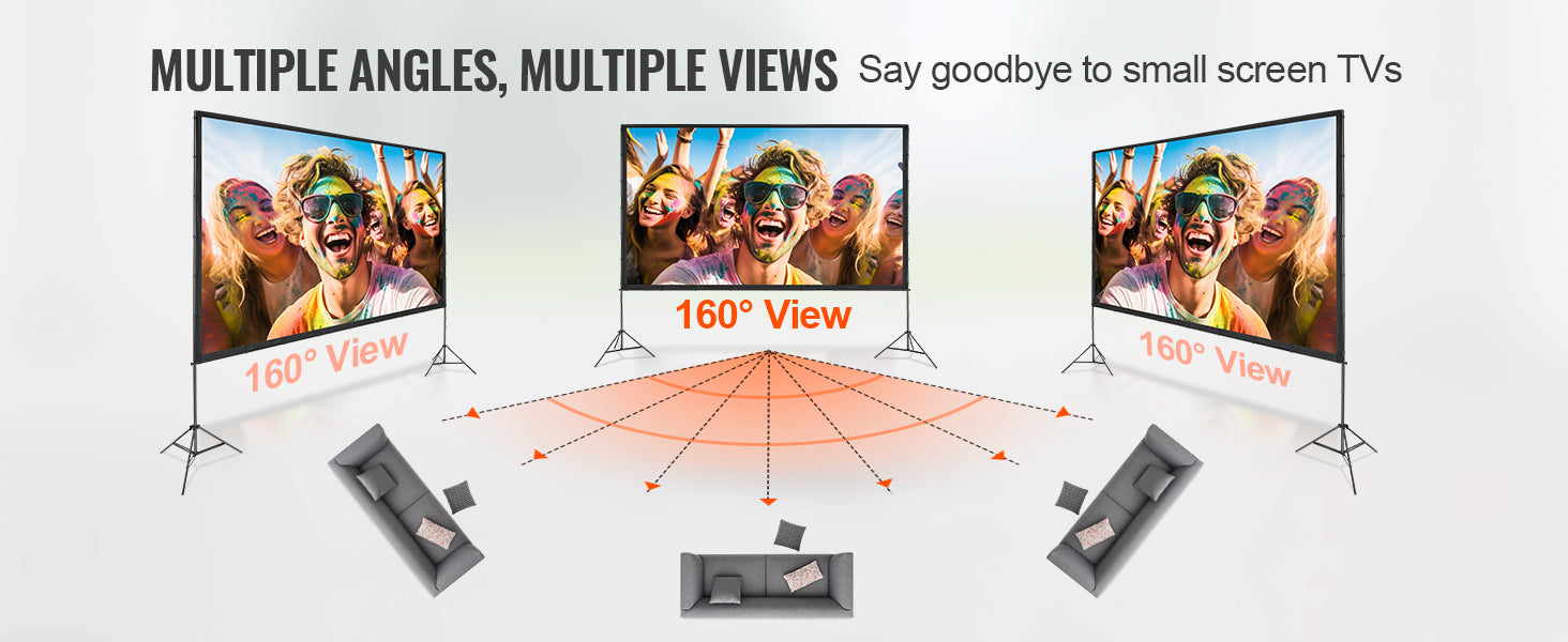 VEVOR Projector Screen with Stand, 150 inch 16:9 4K 1080 HD Outdoor Movie Screen with Stand, Wrinkle-Free Projection Screen with Tripods and Carry Bag