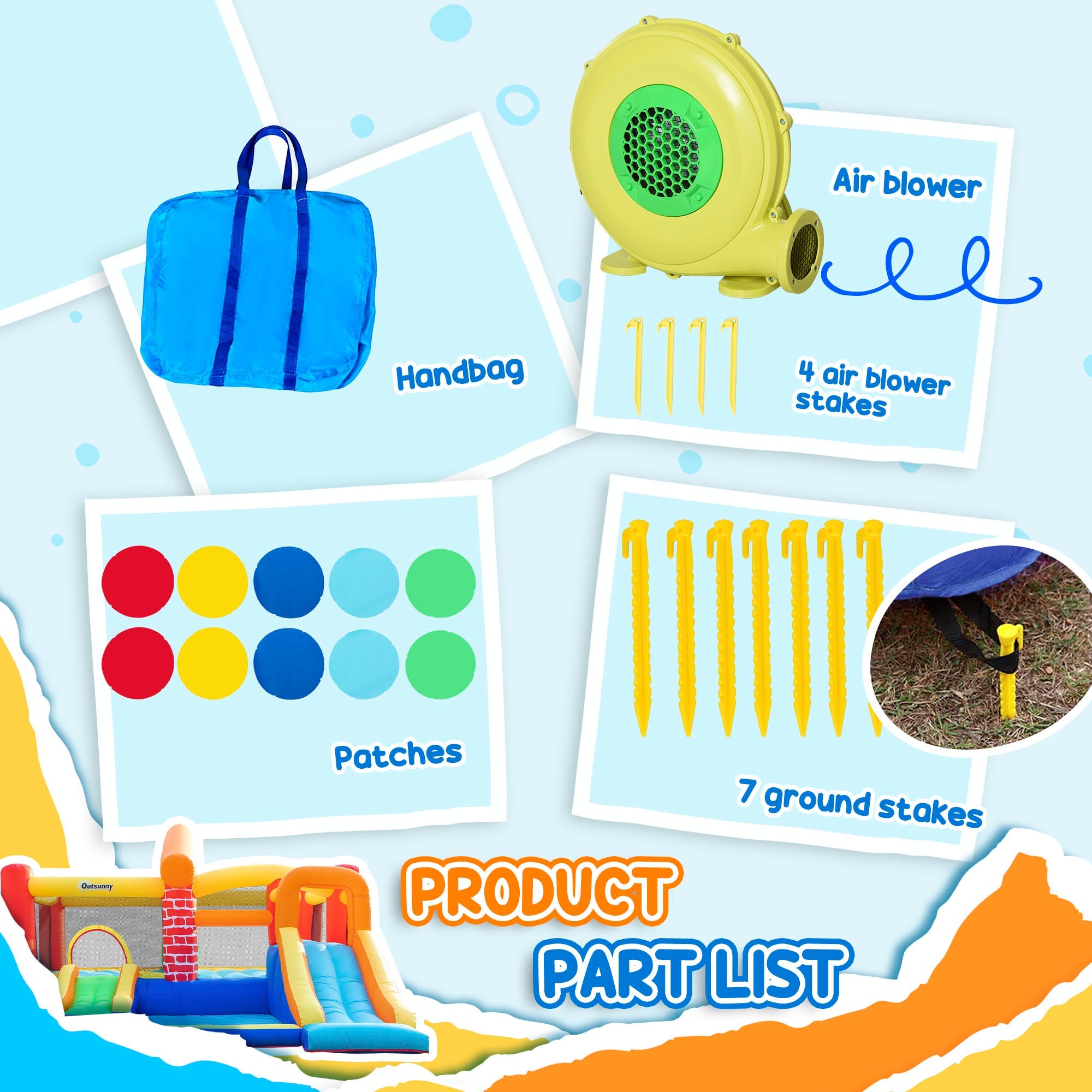 Outsunny 4-in-1 Castle Bounce House for Kids Extra Large Dual Slides Trampoline Carry Bag Air Blower