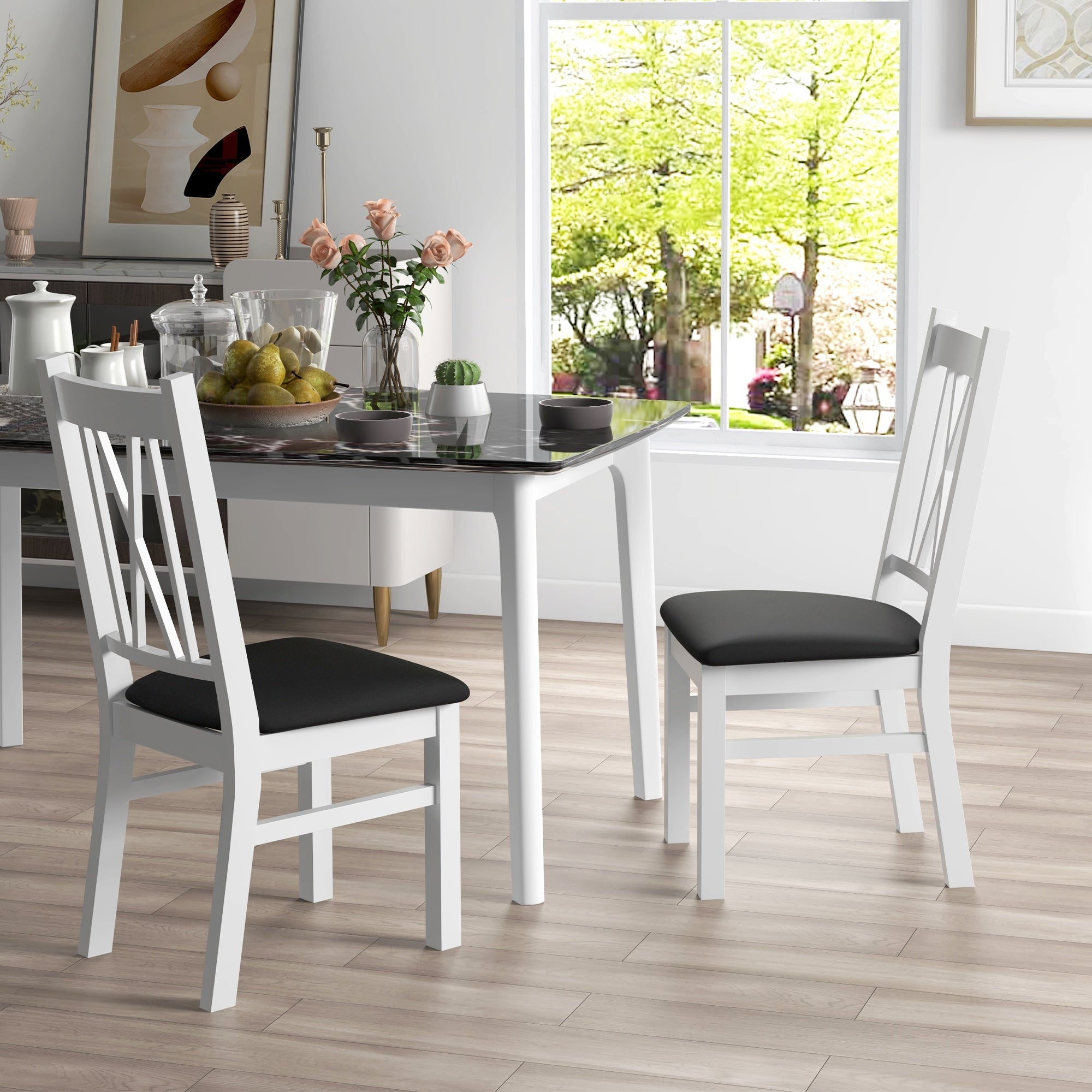 HOMCOM Dining Room Table Set Pine Wood Kitchen Furniture PU Leather Chairs Sturdy Stylish Living Room Furniture Dark Brown