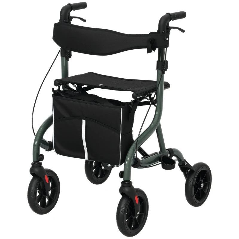 Foldable Rollator Walker with Seat for Seniors, Lightweight Rolling Walker with Adjustable Handles, Green