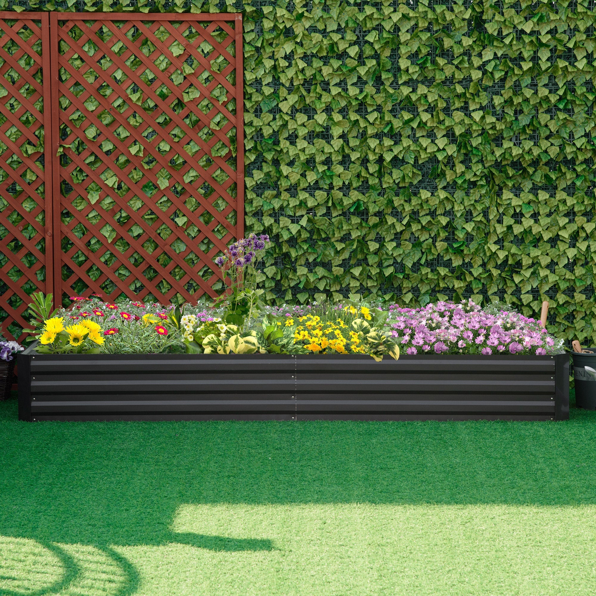 Outsunny Galvanized Raised Garden Bed 95" x 36" x 12" Metal Elevated Planter for Flowers Herbs Succulents Outdoor Gardening Grey