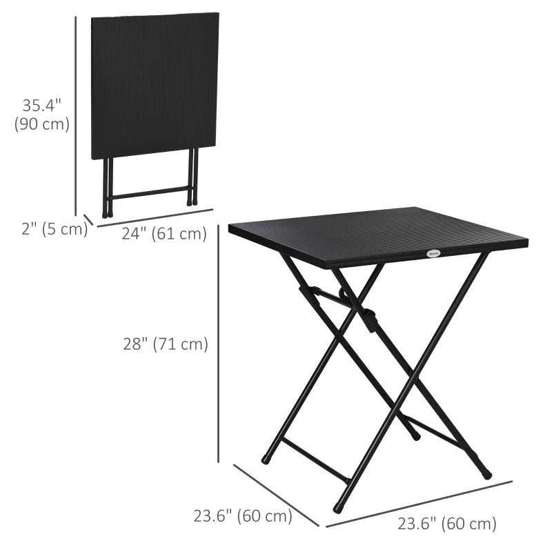 Folding Coffee Table, Folding Patio Table, Square Small Side Table with Metal Plate Top, 23.6" x 23.6", Black