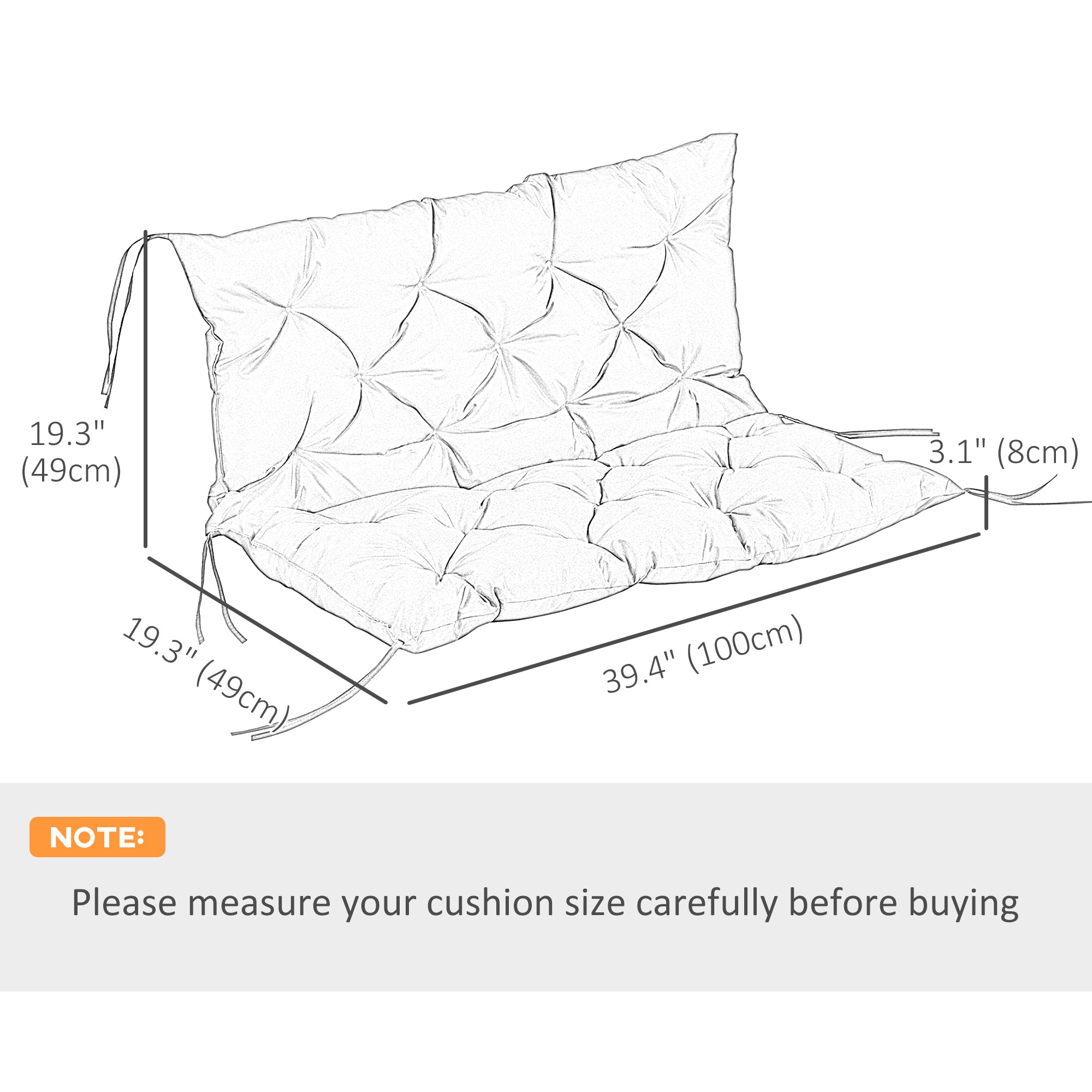 Outsunny 2-Seater Swing Chair Cushion Replacement with Backrest for Garden Bench Indoor Outdoor Use 39.4x38.6 Khaki