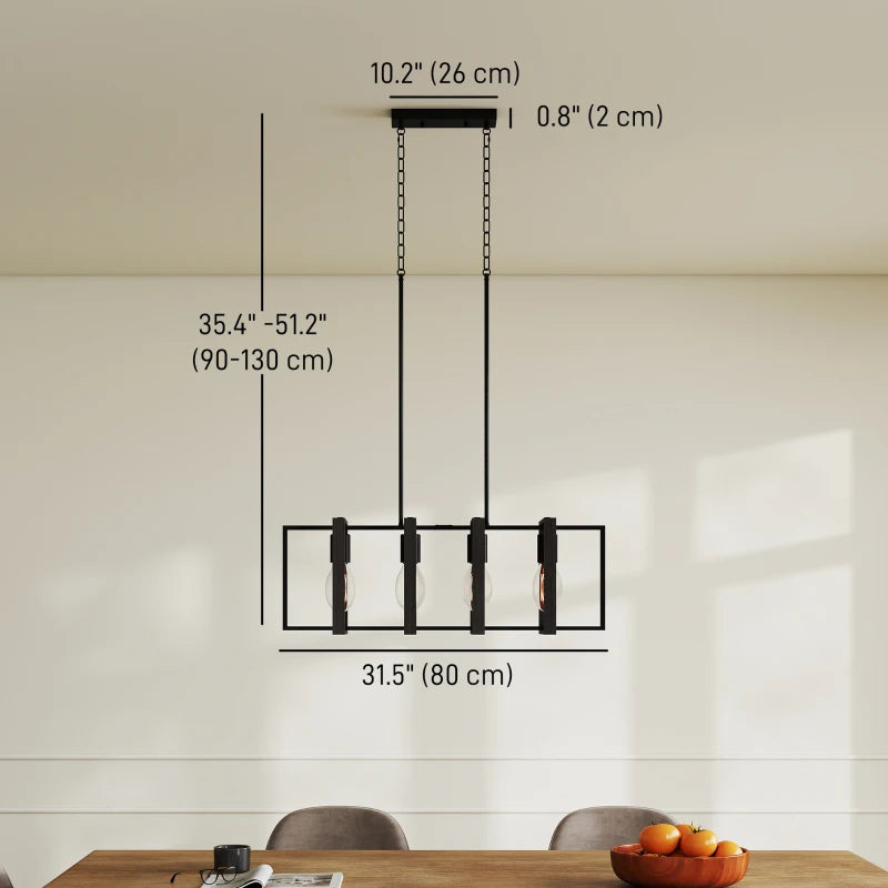 Farmhouse Kitchen Island Lighting, Linear Pendant Light with 4 Rotatable Frames and Adjustable Height, Black