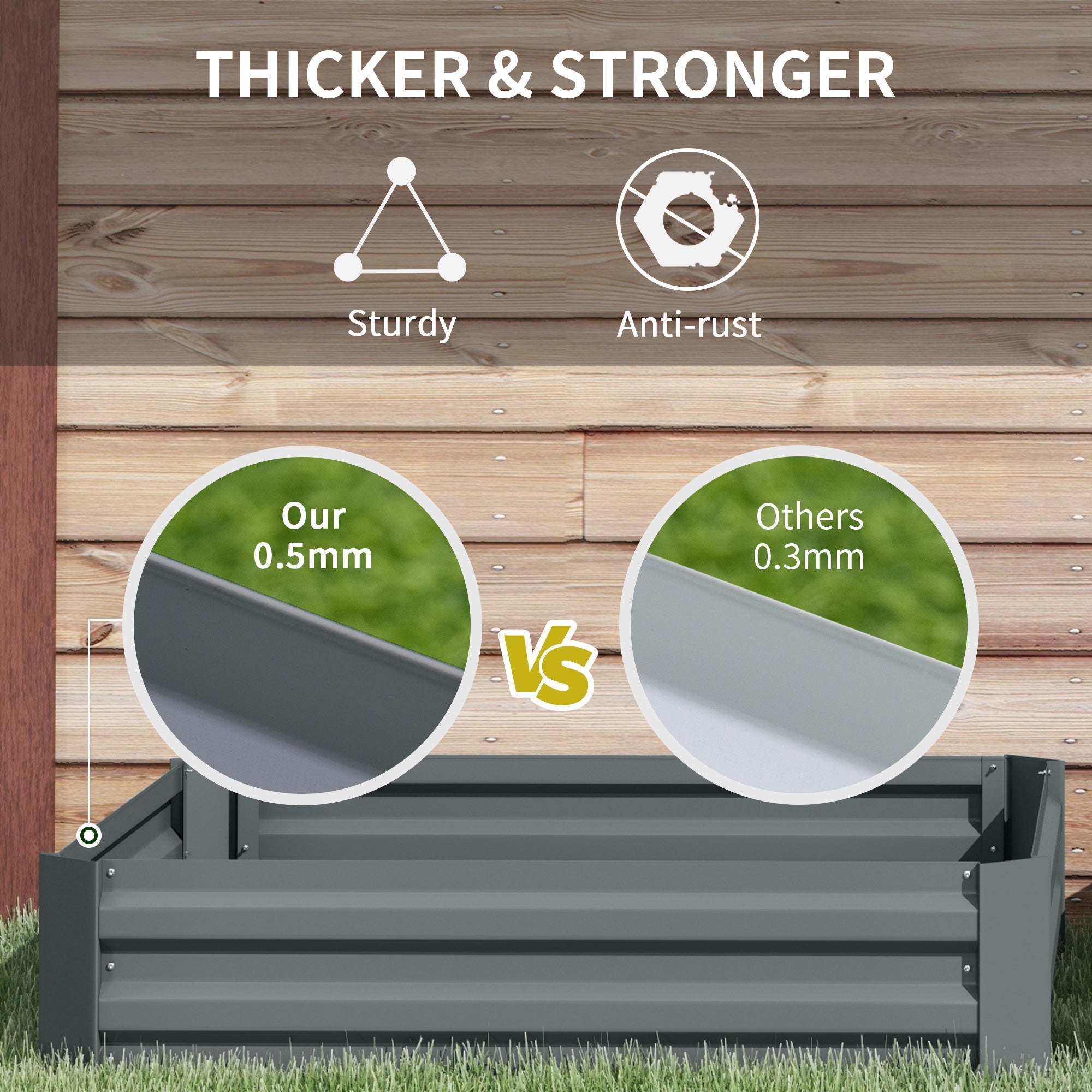 Outsunny 2-Piece Raised Garden Bed Set Steel, Elevated Planter Box for Flowers, Herbs, 39"x39"x12", in Dark Grey