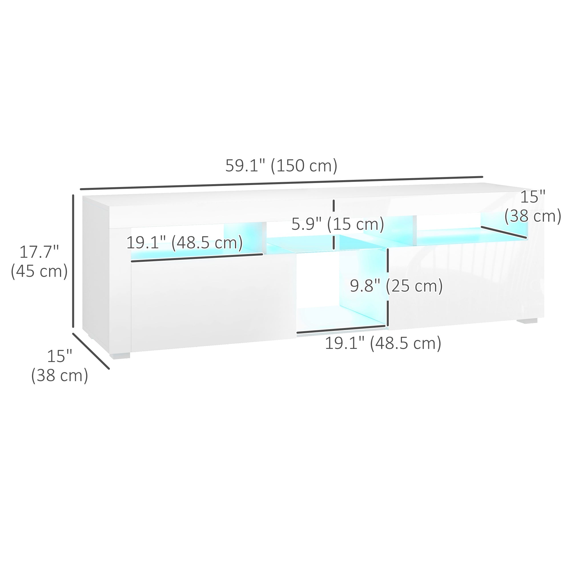 HOMCOM Modern TV Stand with Storage LED Lights for TVs up to 55" TV Cabinet Open Compartments High Gloss White