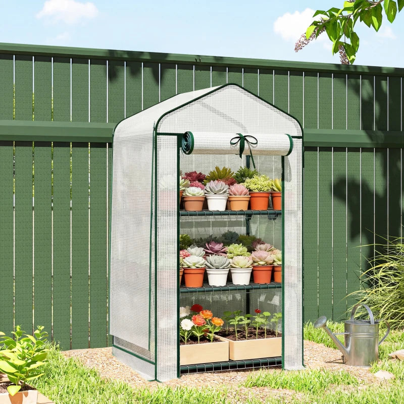 Mini Greenhouse with Screen Roof, Portable Small Greenhouse with Roll-Up Zipper Door, 27.6" x 19.7" x 50", White