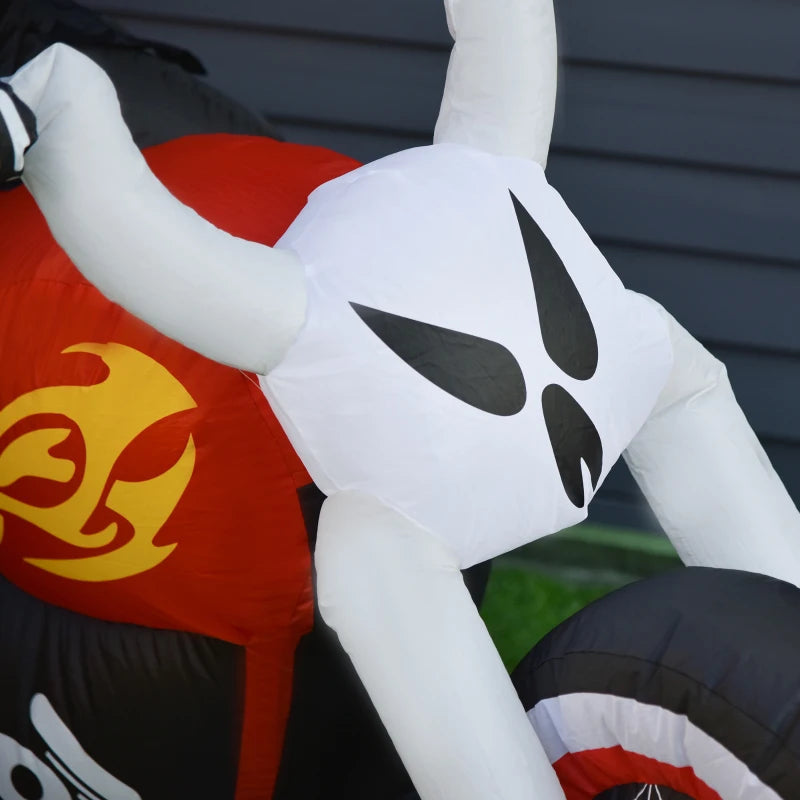 HOMCOM 6ft Inflatable Grim Reaper on Flaming Motorcycle – LED Lighted Halloween Outdoor Decoration