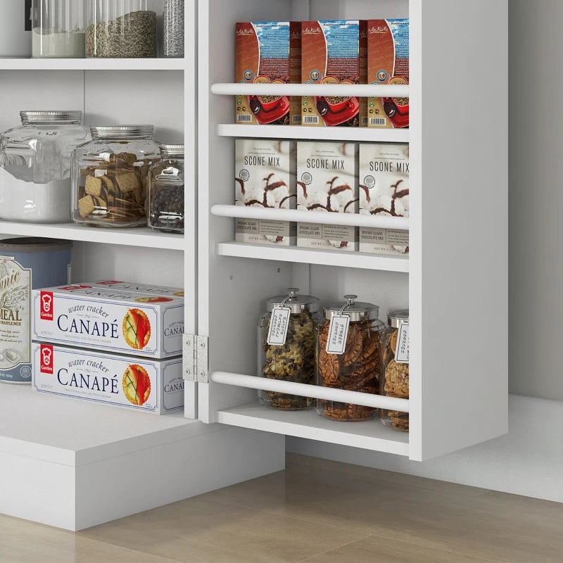 Freestanding Kitchen Pantry Storage Cabinet Kitchen Cabinet with 5-Tier Shelf 12 Spice Racks Adjustable Shelves White