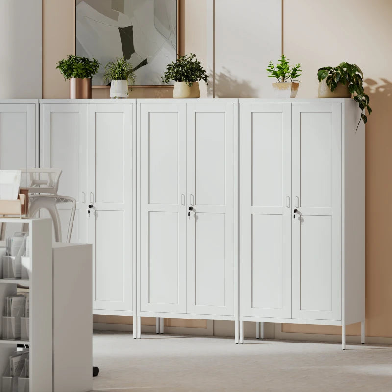 Office Storage Cabinet, Lockable Filing Cabinet with 3 Adjustable Shelves and 2 Doors for Home Office, Garage, White
