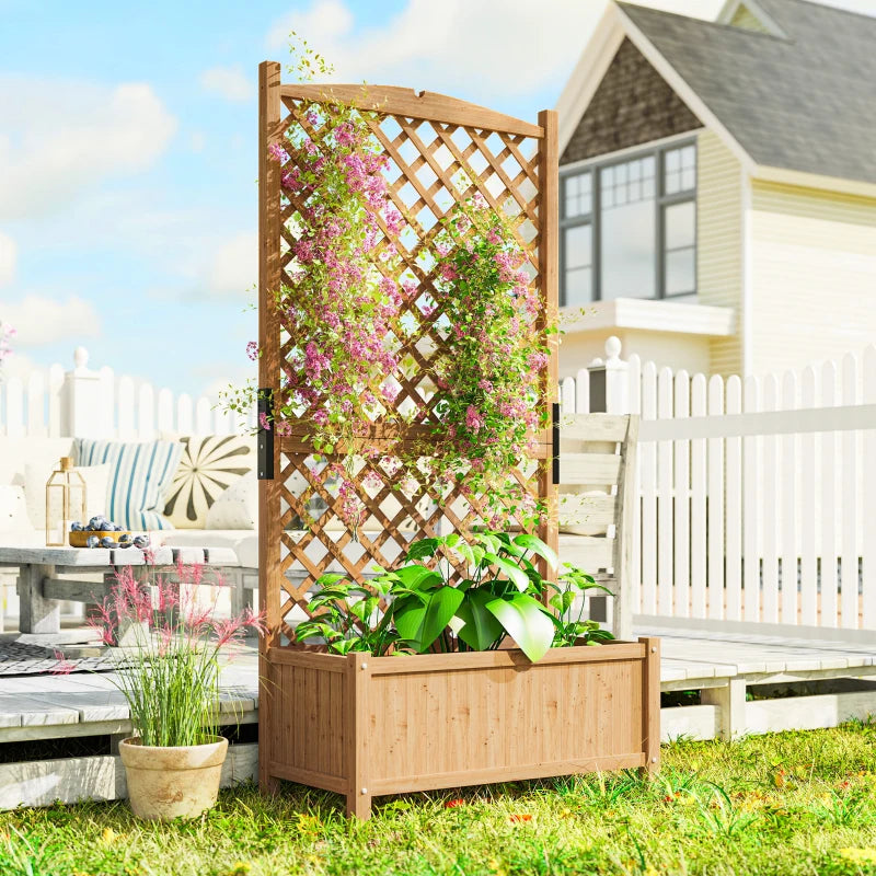 Raised Garden Bed with Trellis, Wooden Raised Planter Box with Elevated Raised Bed, 35.4" x 17.7" x 70.9", Yellow