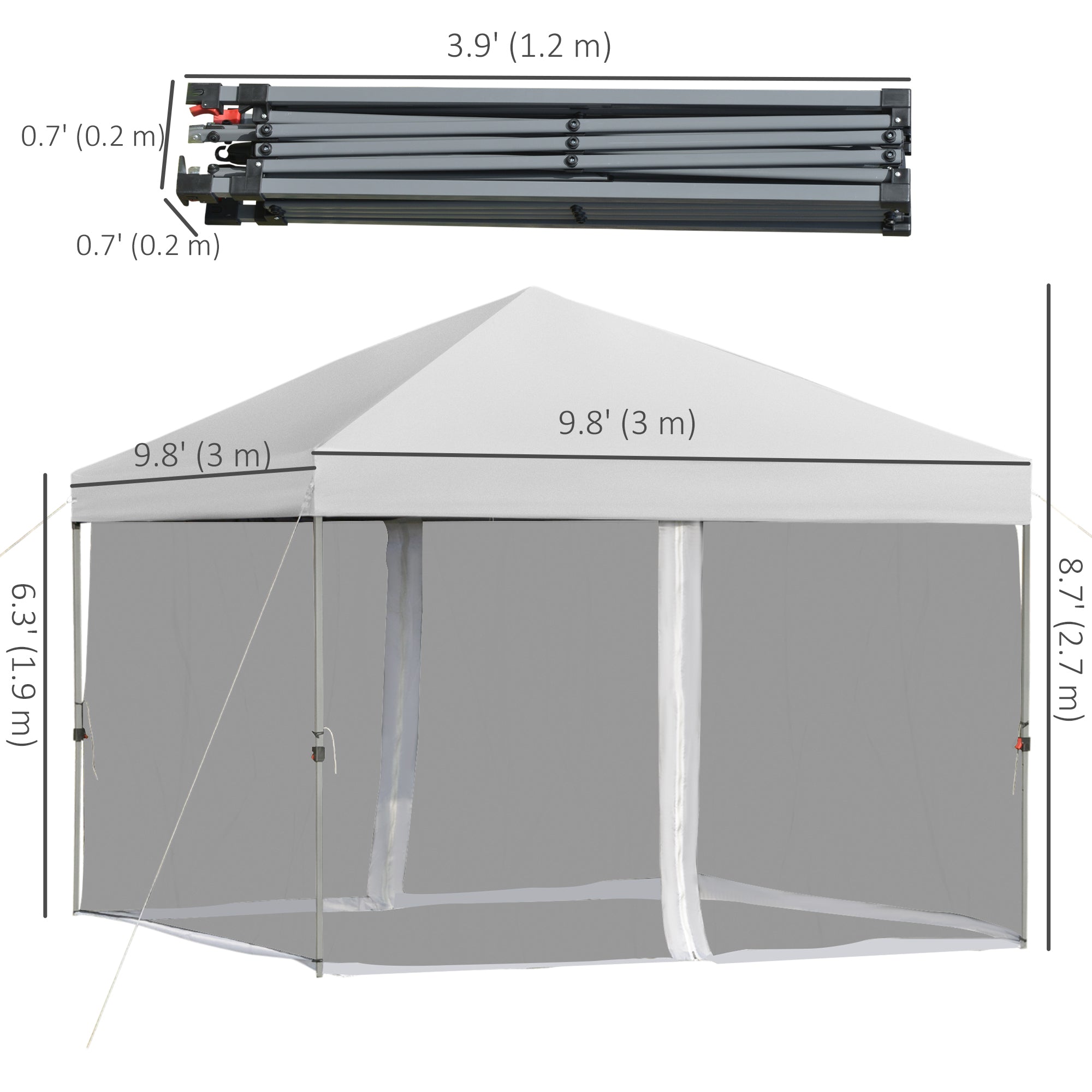 Outsunny Party Tent Canopy 10'x10', Outdoor Pop-Up with Mesh Sidewalls, Adjustable Height, Silver