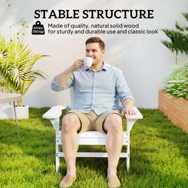 Wood Adirondack Chair, Outdoor Patio Muskoka Chair with Slatted Design for Deck, Garden, Backyard, Fire Pit, White