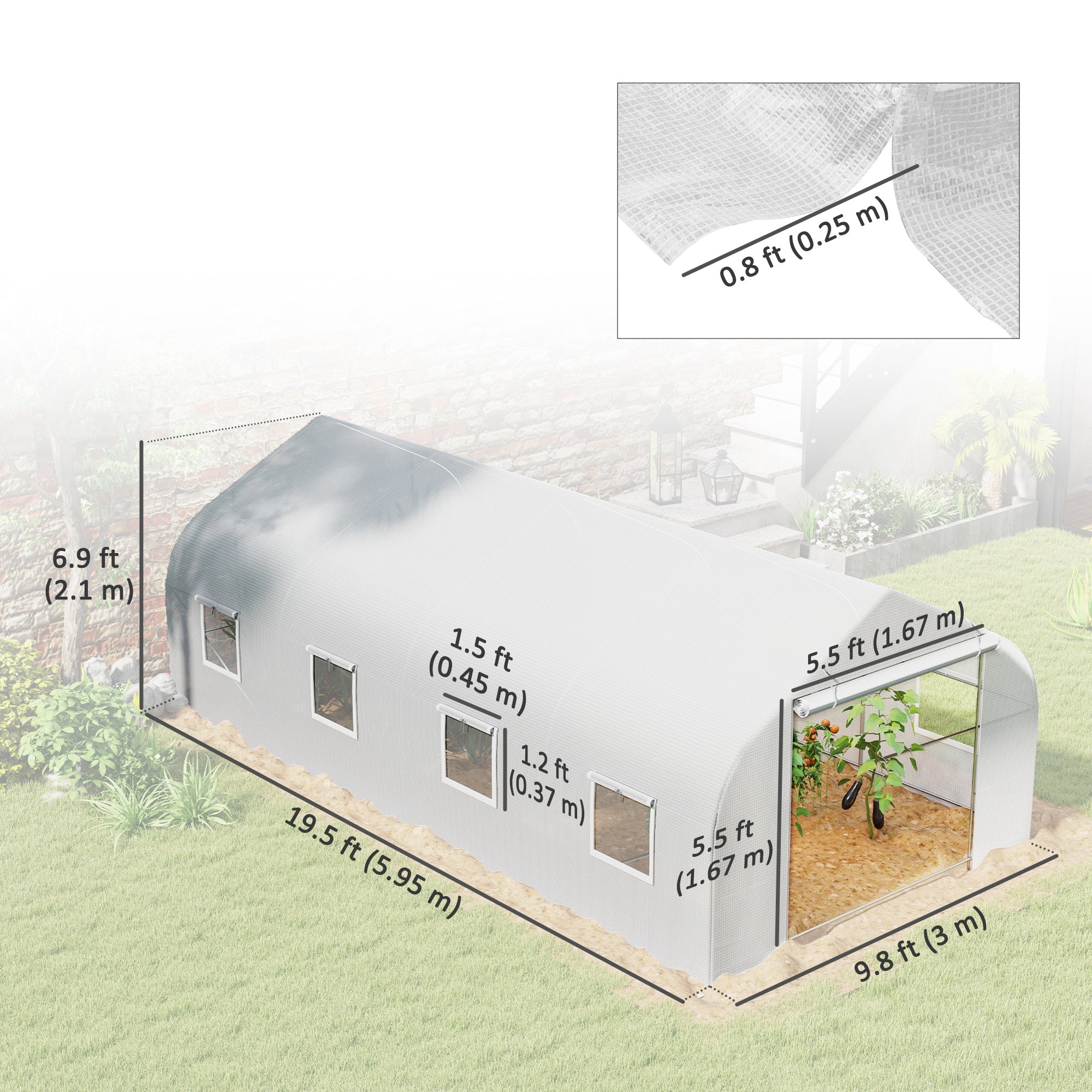 Outsunny Walk-in Greenhouse 20x10x7ft Sturdy Outdoor Plant Growth Tunnel Warm Seed Shed with Dual Anchors White