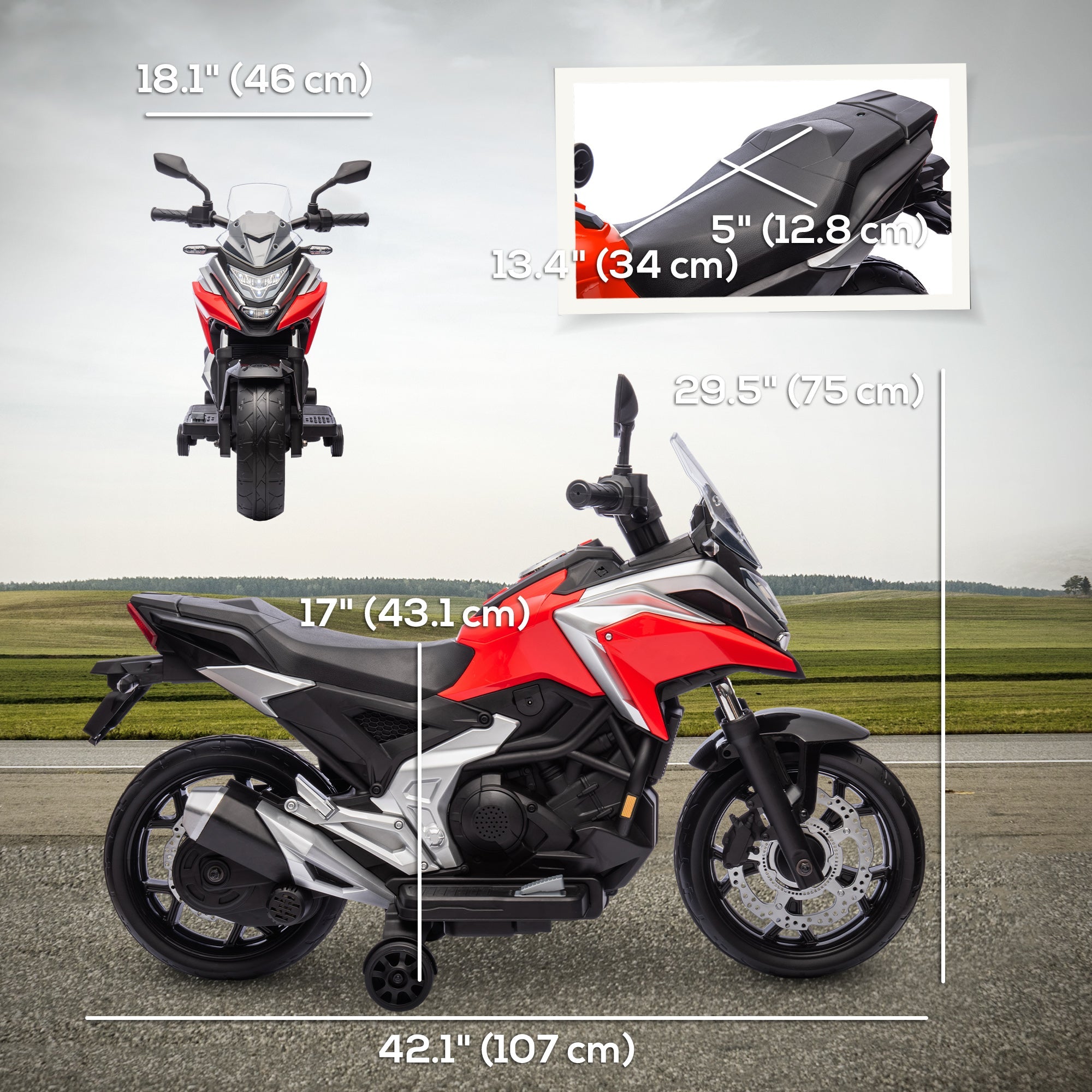 Qaba Honda Licensed 12V Ride on Motorbike for Kids with Headlights Music Training Wheels, for 3-6 Years, Red