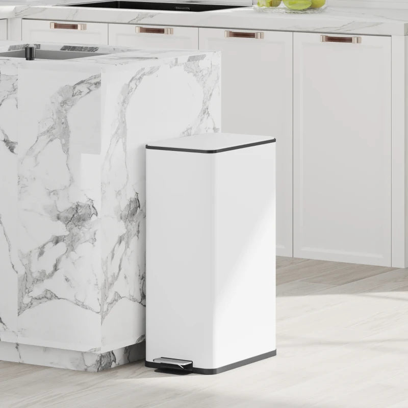 5.3 Gallon Stainless Steel Kitchen Garbage Can with Soft-close Lid, Foot Pedal, Fingerprint-Proof, White