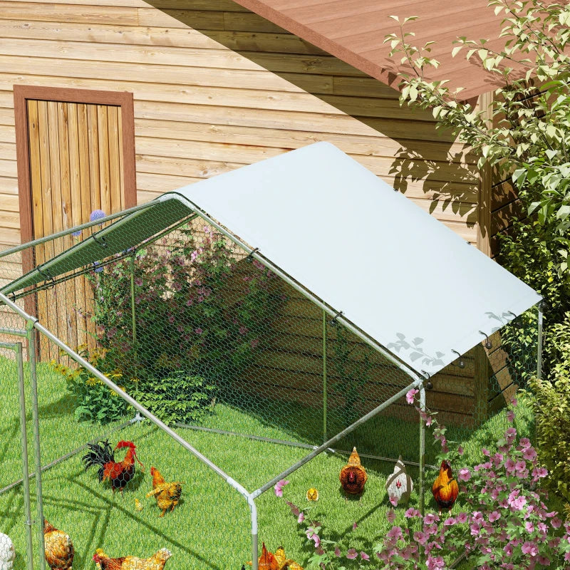 Metal Chicken Coop, 9.8 x 11.2 FT Walk-in Chicken Run with Cover, Lockable Door, Outdoor Poultry Cage for 10-15 Chickens