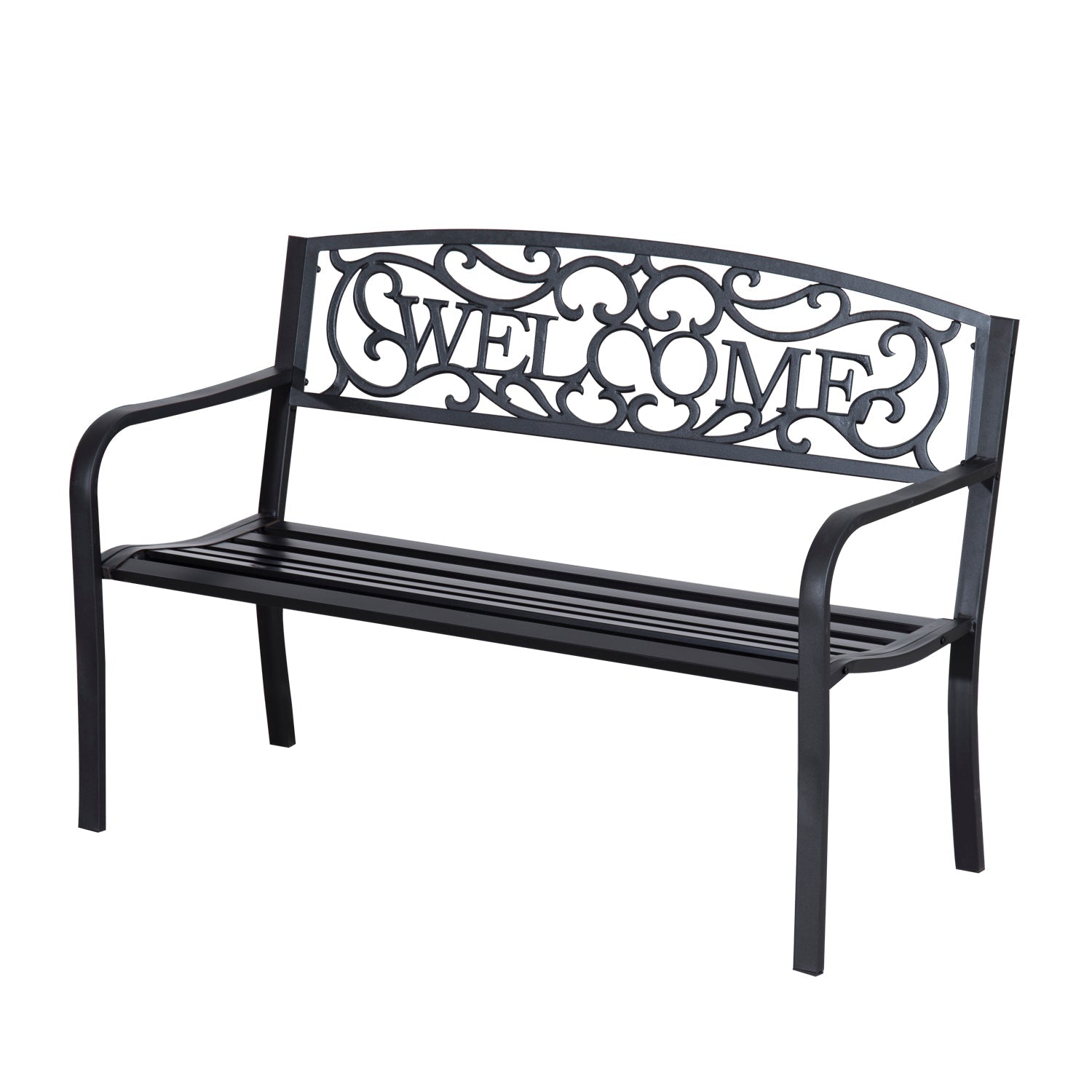 Outsunny Garden Bench 50" 2-Seater Patio Decorative Metal Loveseat Romantic Black