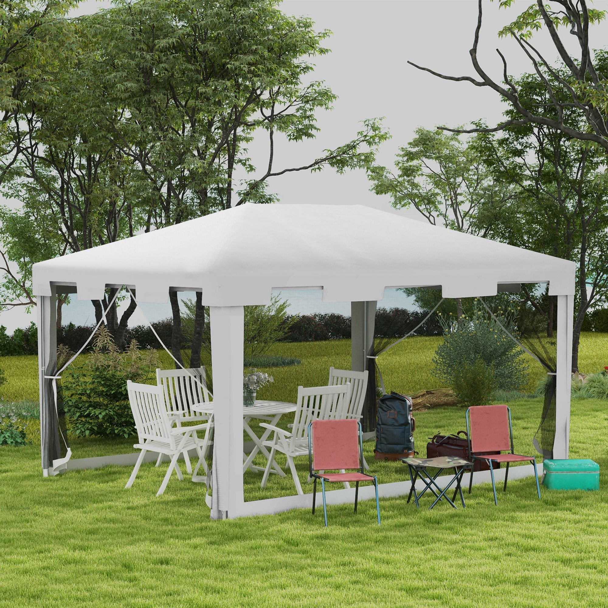 Outsunny 10x13ft Gazebo Party Tent Outdoor Canopy Garden Sun Shade with Mesh Sidewalls White
