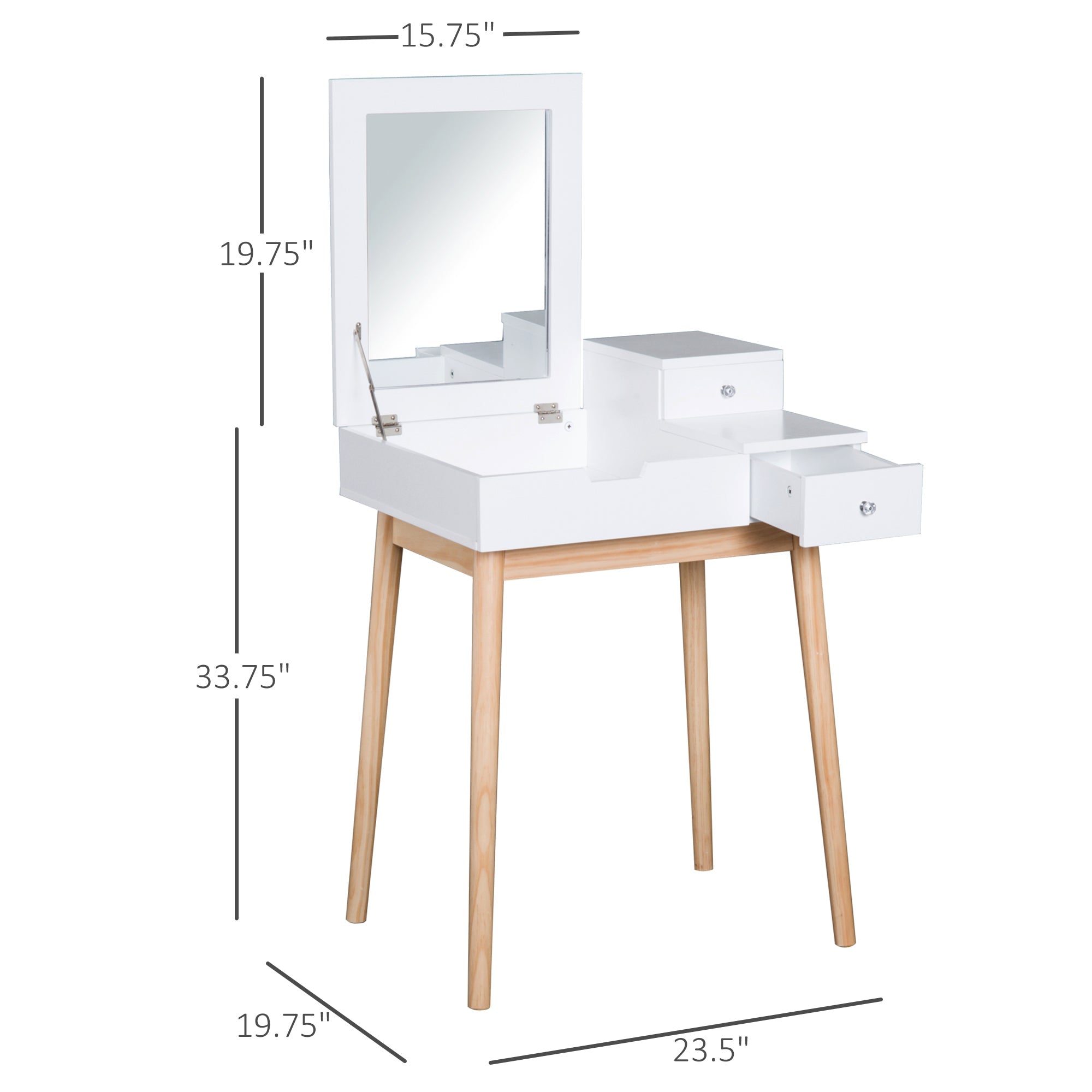 HOMCOM Dressing Table with Flip-up Mirror Modern Make Up Desk 2 Drawers Bedroom Furniture White