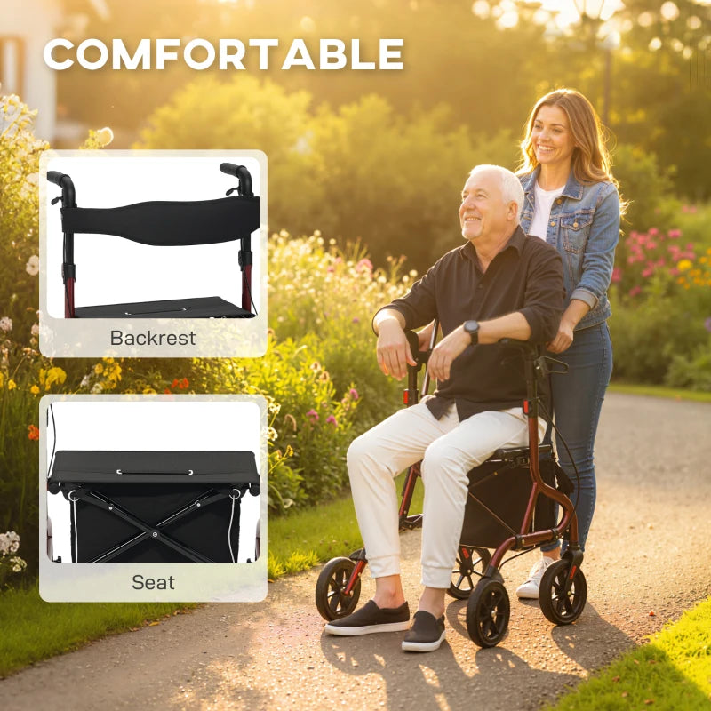 Foldable Rollator Walker with Seat for Seniors, Lightweight Rolling Walker with Adjustable Handles, Red